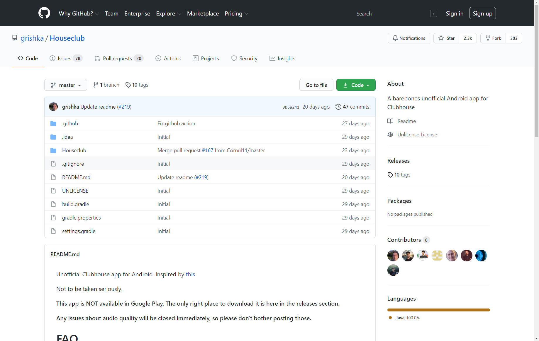 Github di Clubhouse per Android